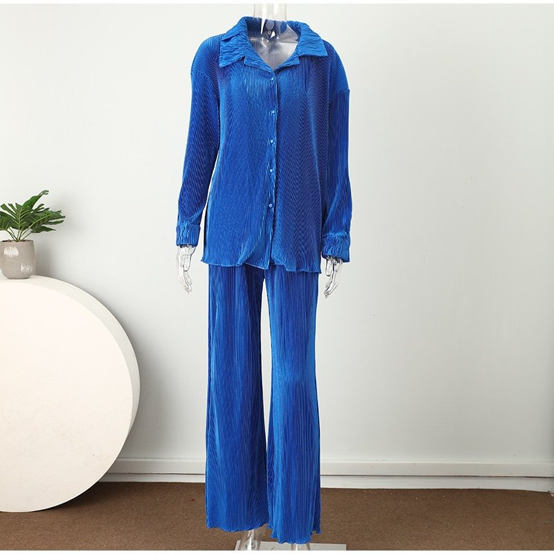 Sexy Solid Suit Two Pieces Outfits Office Lady Long Sleeve Lapel Jacket Coat Suits 2022 Women Casual Wide Leg Trousers Set