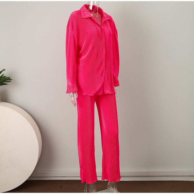 Sexy Solid Suit Two Pieces Outfits Office Lady Long Sleeve Lapel Jacket Coat Suits 2022 Women Casual Wide Leg Trousers Set