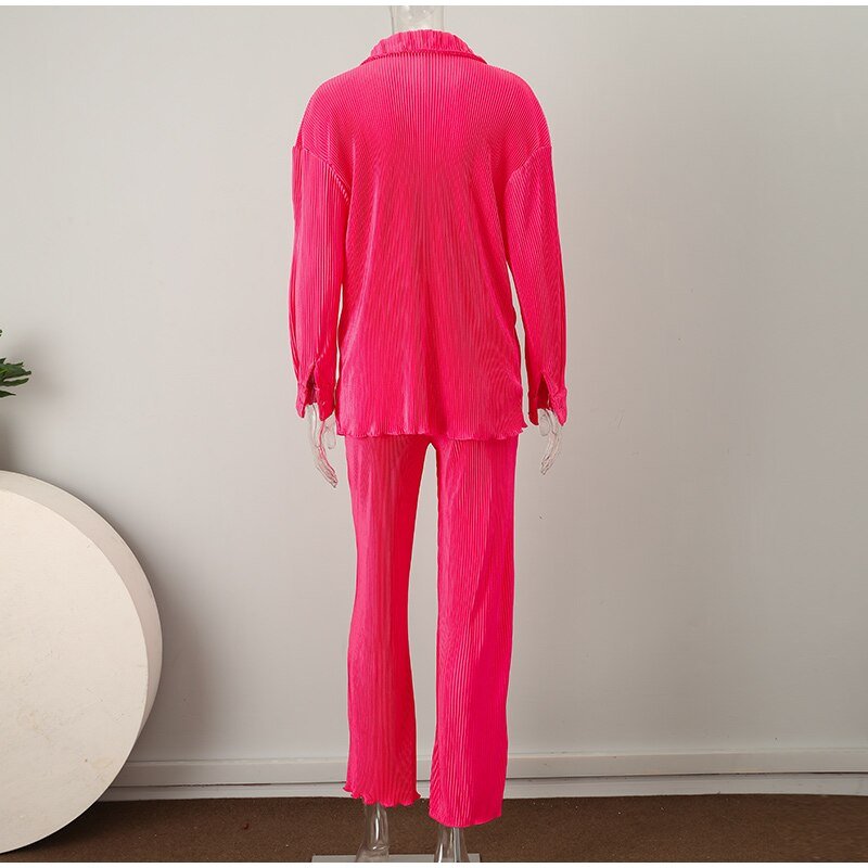 Sexy Solid Suit Two Pieces Outfits Office Lady Long Sleeve Lapel Jacket Coat Suits 2022 Women Casual Wide Leg Trousers Set