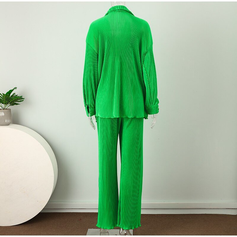 Sexy Solid Suit Two Pieces Outfits Office Lady Long Sleeve Lapel Jacket Coat Suits 2022 Women Casual Wide Leg Trousers Set