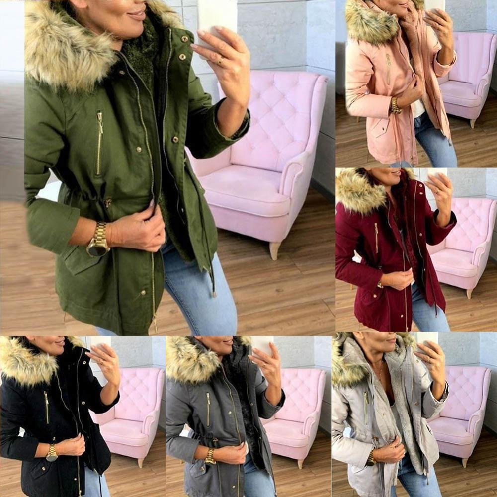 Casual Women Solid Color Parka Jacket Outwear Faux Fur Collar Hooded Coat Winter Thickening Jacket Female Warm Windproof Casual Women Solid Color Parka Jacket Outwear Faux Fur Collar Hooded Coat Winter Thickening Jacket Female Warm Windproof