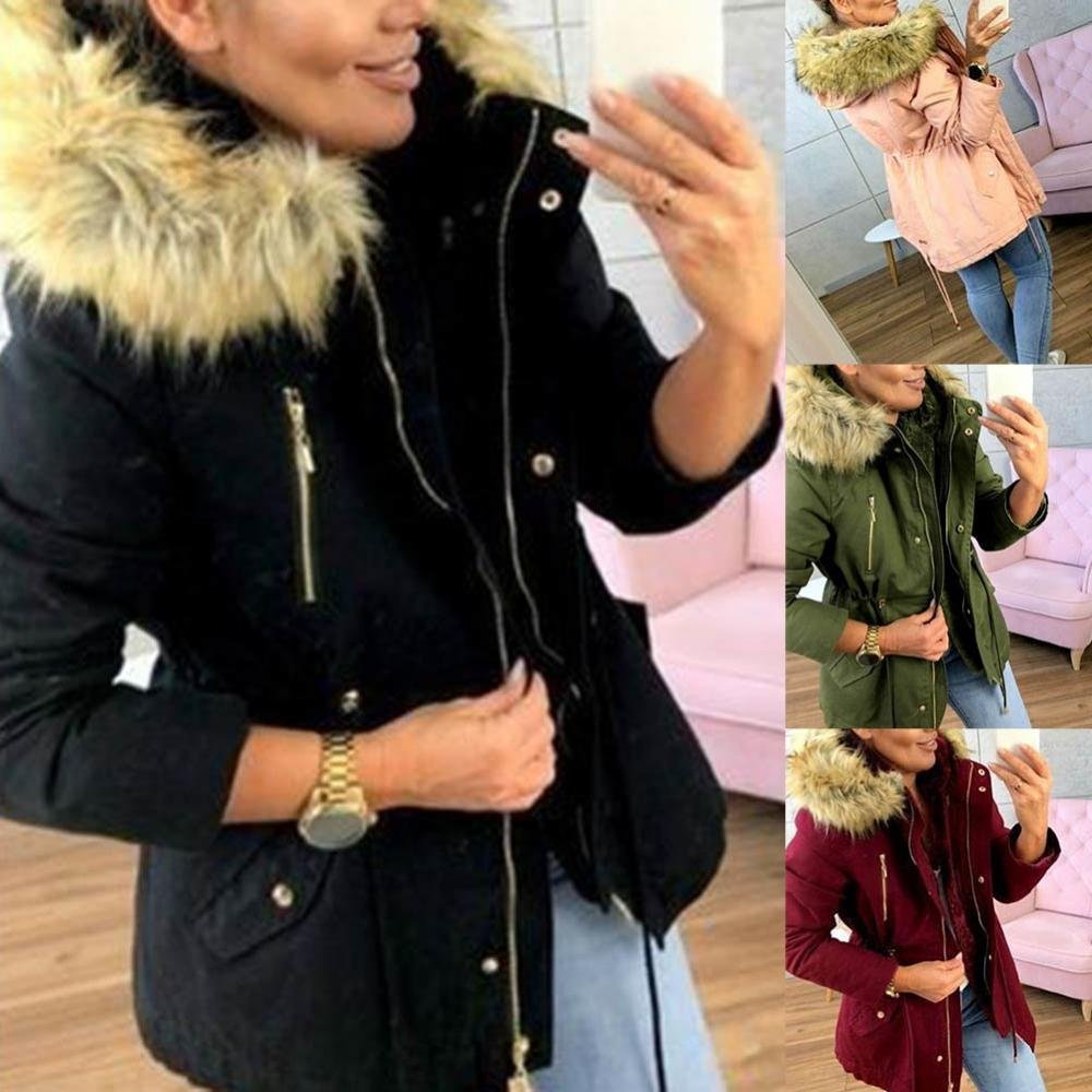 Casual Women Solid Color Parka Jacket Outwear Faux Fur Collar Hooded Coat Winter Thickening Jacket Female Warm Windproof Casual Women Solid Color Parka Jacket Outwear Faux Fur Collar Hooded Coat Winter Thickening Jacket Female Warm Windproof