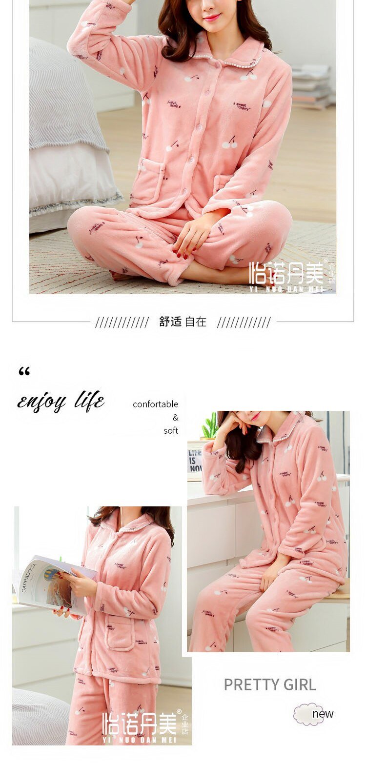 dot print Warm Pajamas Women Winter Flannel Pajama Sets For Female set Thick Korean Style Lovely Cartoon 2 Piece Tops+Pants dot print Warm Pajamas Women Winter Flannel Pajama Sets For Female set Thick Korean Style Lovely Cartoon 2 Piece Tops+Pants
