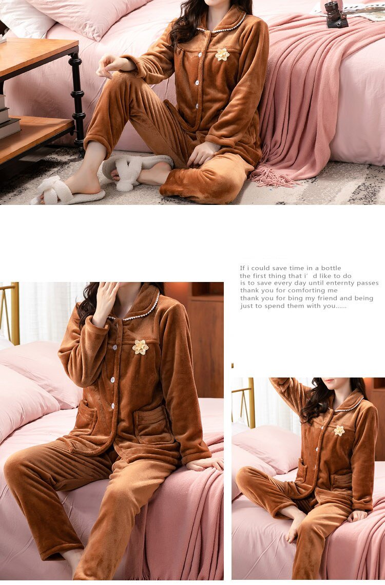 dot print Warm Pajamas Women Winter Flannel Pajama Sets For Female set Thick Korean Style Lovely Cartoon 2 Piece Tops+Pants dot print Warm Pajamas Women Winter Flannel Pajama Sets For Female set Thick Korean Style Lovely Cartoon 2 Piece Tops+Pants