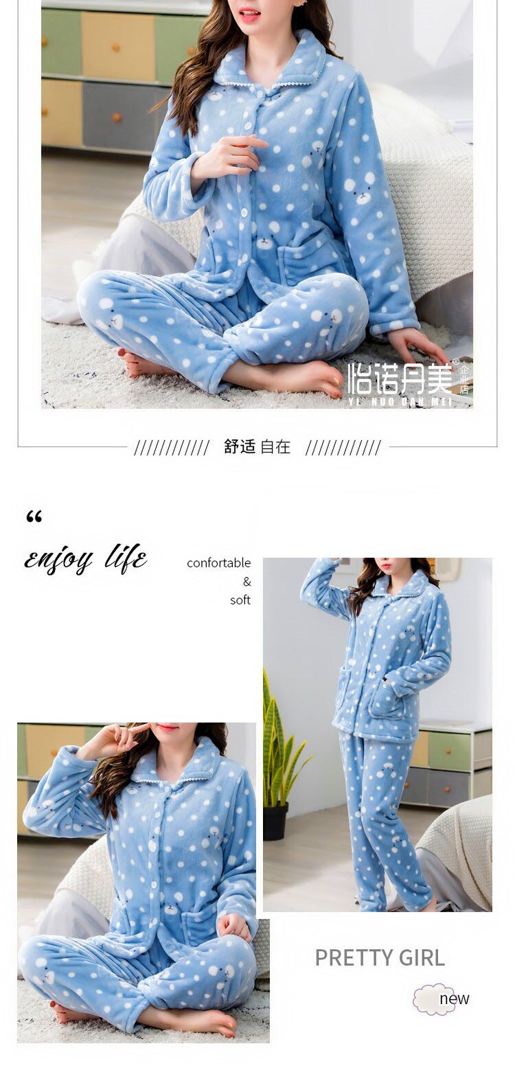 dot print Warm Pajamas Women Winter Flannel Pajama Sets For Female set Thick Korean Style Lovely Cartoon 2 Piece Tops+Pants dot print Warm Pajamas Women Winter Flannel Pajama Sets For Female set Thick Korean Style Lovely Cartoon 2 Piece Tops+Pants