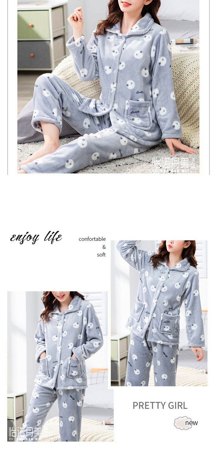 dot print Warm Pajamas Women Winter Flannel Pajama Sets For Female set Thick Korean Style Lovely Cartoon 2 Piece Tops+Pants dot print Warm Pajamas Women Winter Flannel Pajama Sets For Female set Thick Korean Style Lovely Cartoon 2 Piece Tops+Pants
