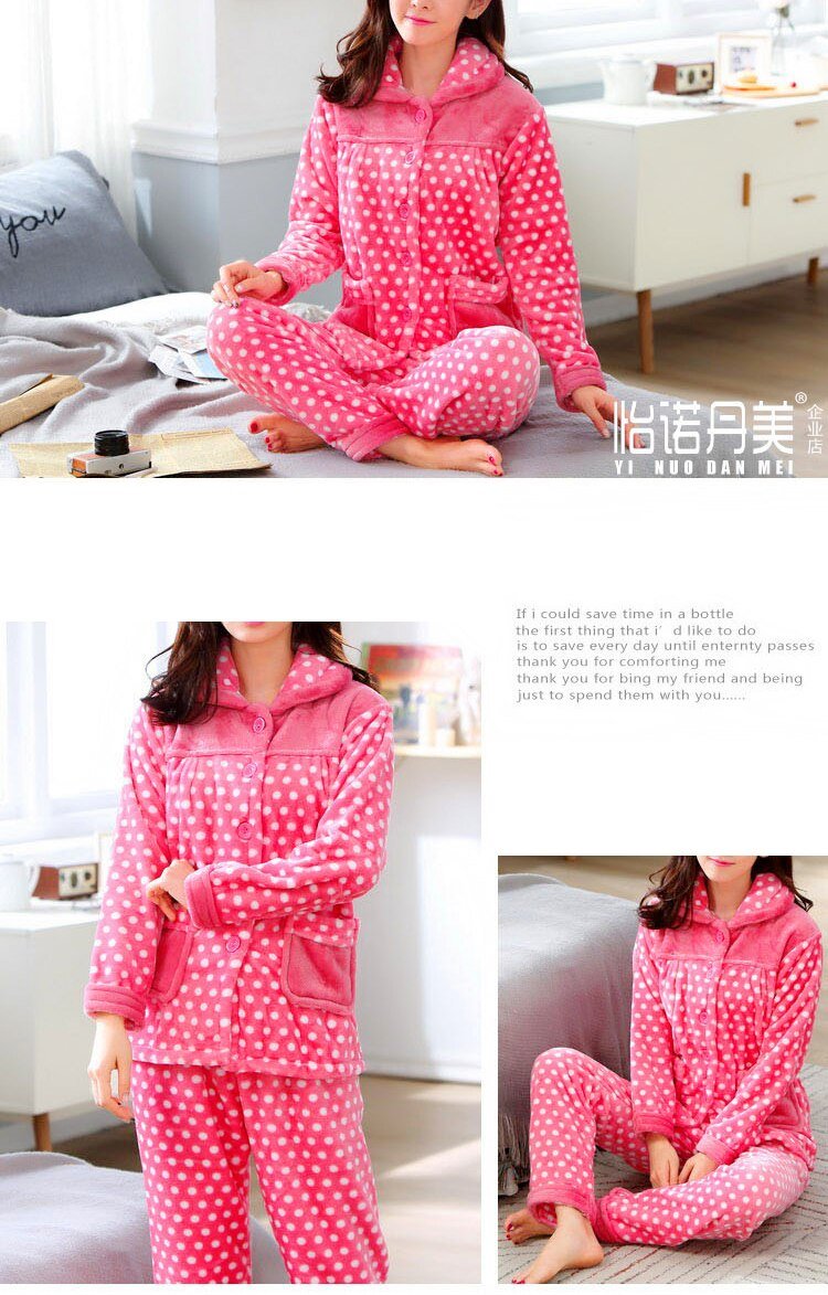dot print Warm Pajamas Women Winter Flannel Pajama Sets For Female set Thick Korean Style Lovely Cartoon 2 Piece Tops+Pants dot print Warm Pajamas Women Winter Flannel Pajama Sets For Female set Thick Korean Style Lovely Cartoon 2 Piece Tops+Pants