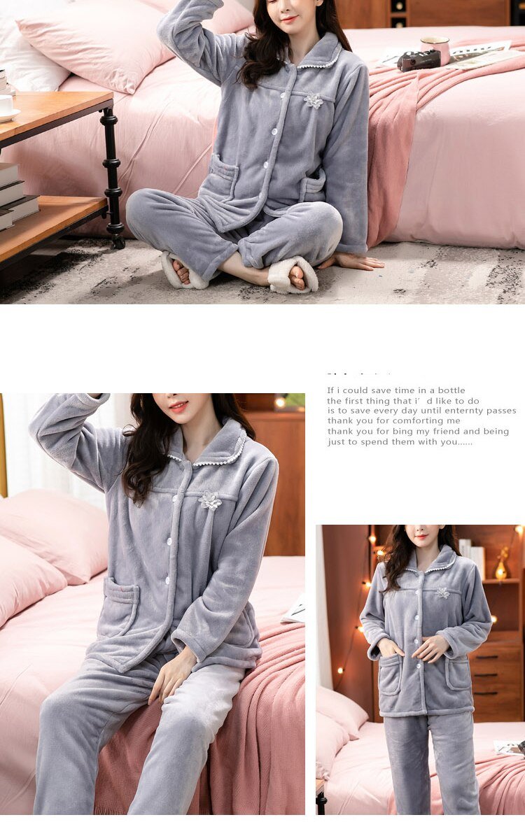 dot print Warm Pajamas Women Winter Flannel Pajama Sets For Female set Thick Korean Style Lovely Cartoon 2 Piece Tops+Pants dot print Warm Pajamas Women Winter Flannel Pajama Sets For Female set Thick Korean Style Lovely Cartoon 2 Piece Tops+Pants