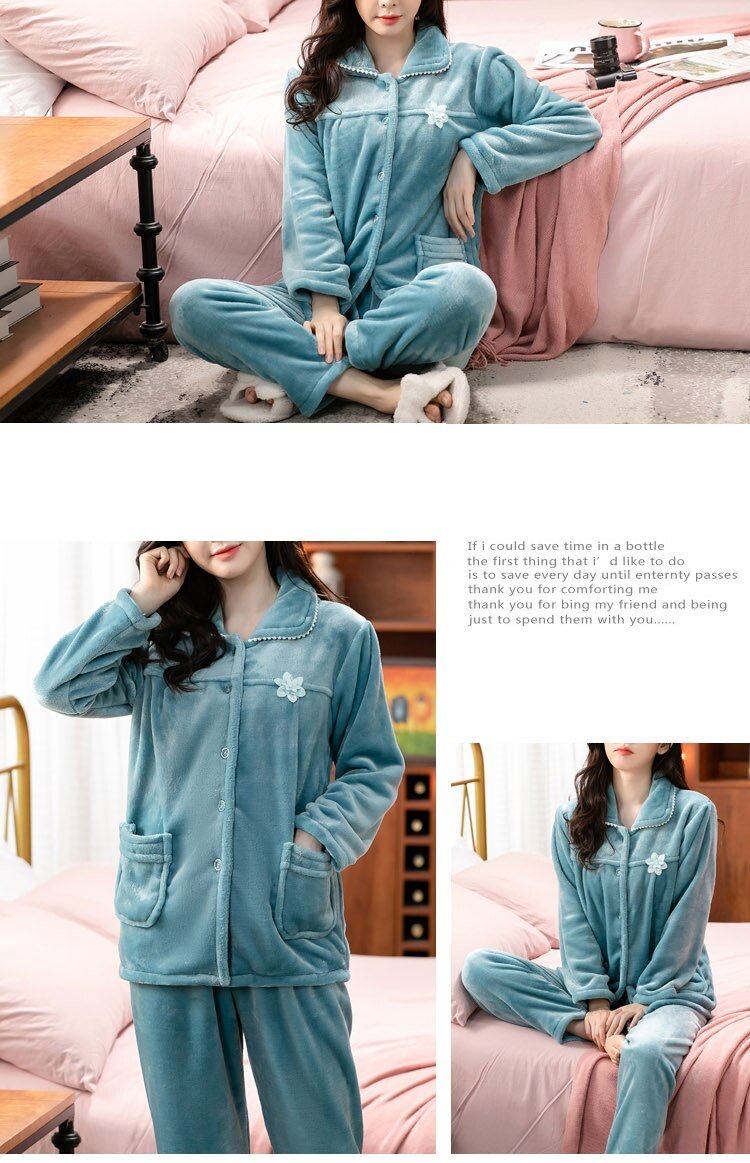 dot print Warm Pajamas Women Winter Flannel Pajama Sets For Female set Thick Korean Style Lovely Cartoon 2 Piece Tops+Pants dot print Warm Pajamas Women Winter Flannel Pajama Sets For Female set Thick Korean Style Lovely Cartoon 2 Piece Tops+Pants