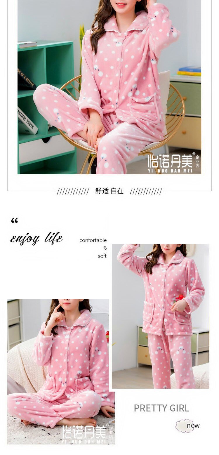 dot print Warm Pajamas Women Winter Flannel Pajama Sets For Female set Thick Korean Style Lovely Cartoon 2 Piece Tops+Pants dot print Warm Pajamas Women Winter Flannel Pajama Sets For Female set Thick Korean Style Lovely Cartoon 2 Piece Tops+Pants