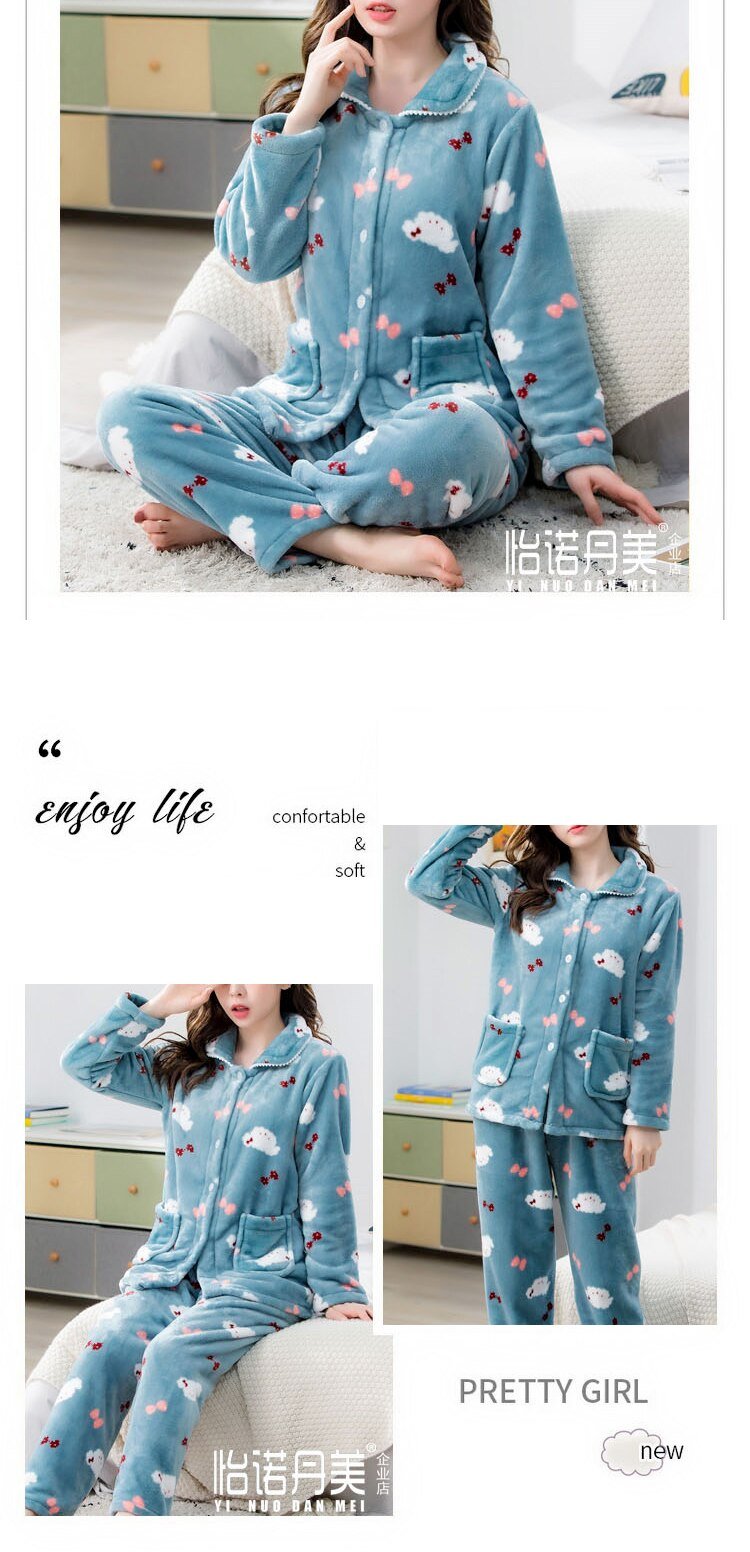 dot print Warm Pajamas Women Winter Flannel Pajama Sets For Female set Thick Korean Style Lovely Cartoon 2 Piece Tops+Pants dot print Warm Pajamas Women Winter Flannel Pajama Sets For Female set Thick Korean Style Lovely Cartoon 2 Piece Tops+Pants