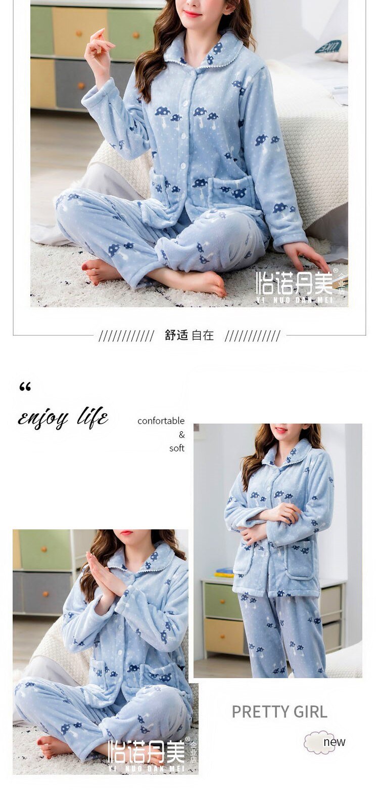 dot print Warm Pajamas Women Winter Flannel Pajama Sets For Female set Thick Korean Style Lovely Cartoon 2 Piece Tops+Pants dot print Warm Pajamas Women Winter Flannel Pajama Sets For Female set Thick Korean Style Lovely Cartoon 2 Piece Tops+Pants