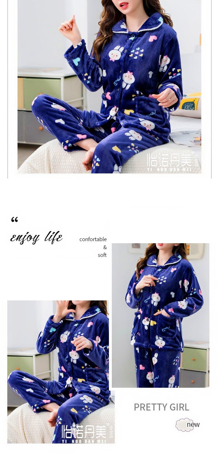 dot print Warm Pajamas Women Winter Flannel Pajama Sets For Female set Thick Korean Style Lovely Cartoon 2 Piece Tops+Pants dot print Warm Pajamas Women Winter Flannel Pajama Sets For Female set Thick Korean Style Lovely Cartoon 2 Piece Tops+Pants
