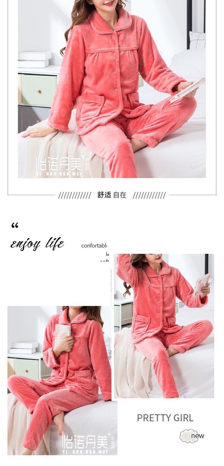 dot print Warm Pajamas Women Winter Flannel Pajama Sets For Female set Thick Korean Style Lovely Cartoon 2 Piece Tops+Pants dot print Warm Pajamas Women Winter Flannel Pajama Sets For Female set Thick Korean Style Lovely Cartoon 2 Piece Tops+Pants