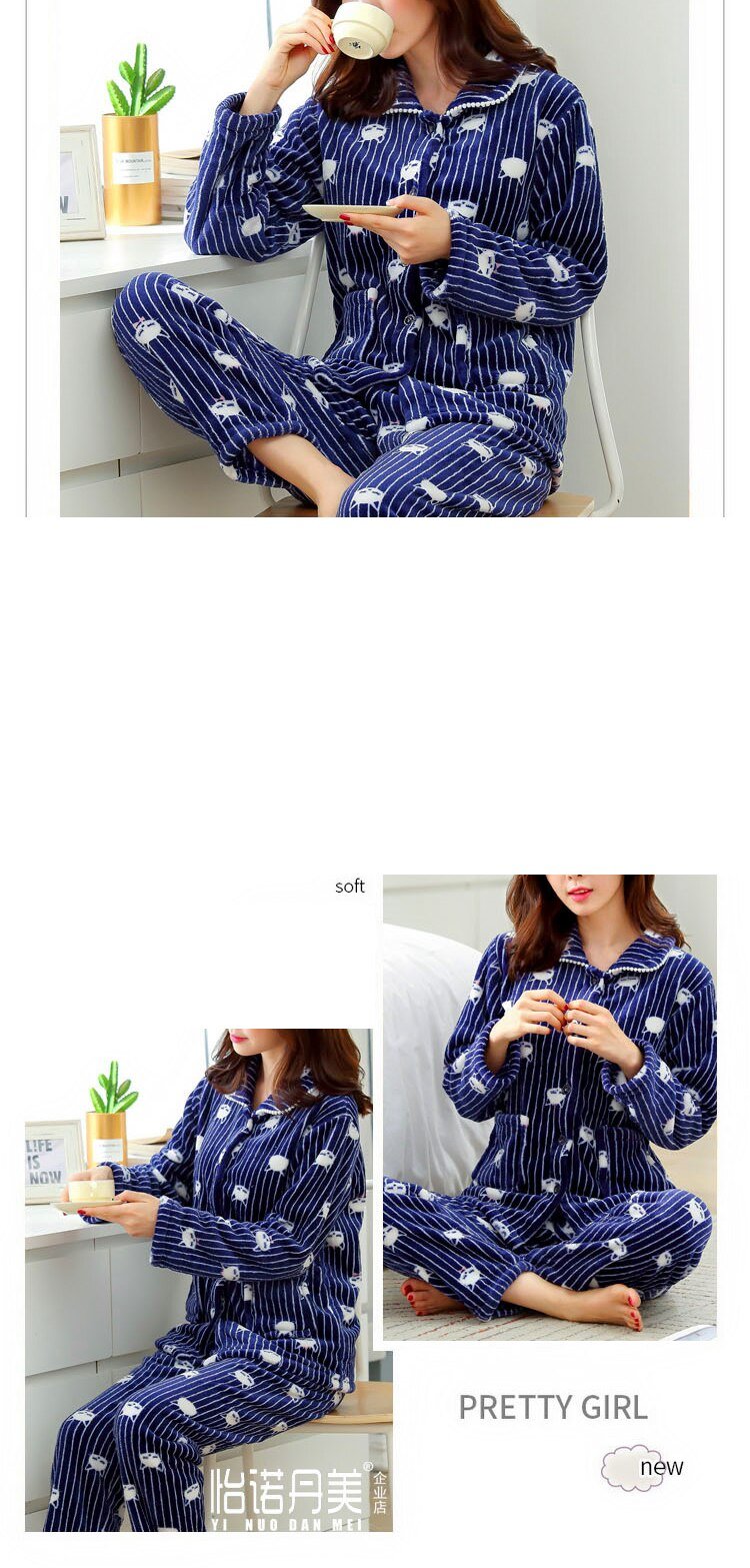 dot print Warm Pajamas Women Winter Flannel Pajama Sets For Female set Thick Korean Style Lovely Cartoon 2 Piece Tops+Pants dot print Warm Pajamas Women Winter Flannel Pajama Sets For Female set Thick Korean Style Lovely Cartoon 2 Piece Tops+Pants