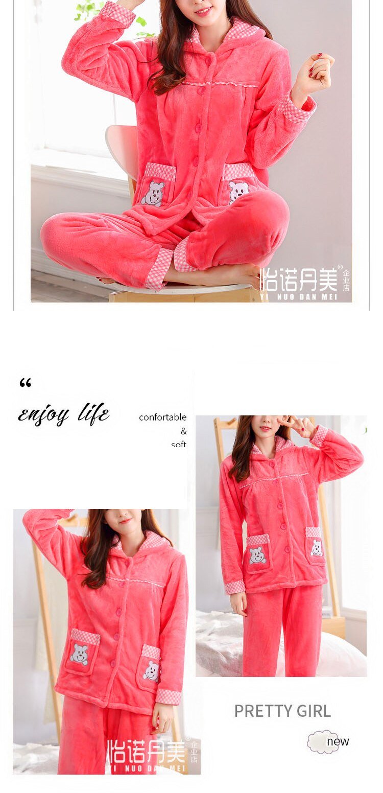dot print Warm Pajamas Women Winter Flannel Pajama Sets For Female set Thick Korean Style Lovely Cartoon 2 Piece Tops+Pants dot print Warm Pajamas Women Winter Flannel Pajama Sets For Female set Thick Korean Style Lovely Cartoon 2 Piece Tops+Pants
