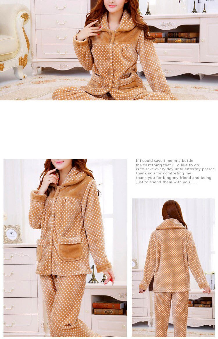 dot print Warm Pajamas Women Winter Flannel Pajama Sets For Female set Thick Korean Style Lovely Cartoon 2 Piece Tops+Pants dot print Warm Pajamas Women Winter Flannel Pajama Sets For Female set Thick Korean Style Lovely Cartoon 2 Piece Tops+Pants