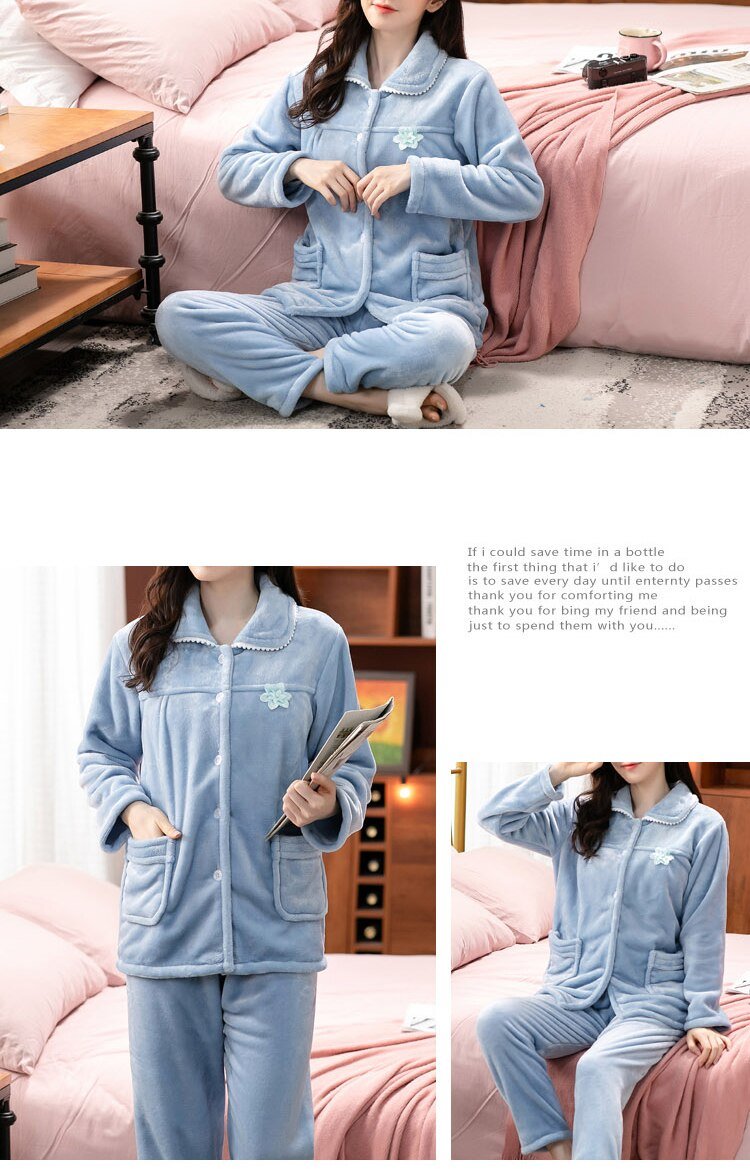 dot print Warm Pajamas Women Winter Flannel Pajama Sets For Female set Thick Korean Style Lovely Cartoon 2 Piece Tops+Pants dot print Warm Pajamas Women Winter Flannel Pajama Sets For Female set Thick Korean Style Lovely Cartoon 2 Piece Tops+Pants