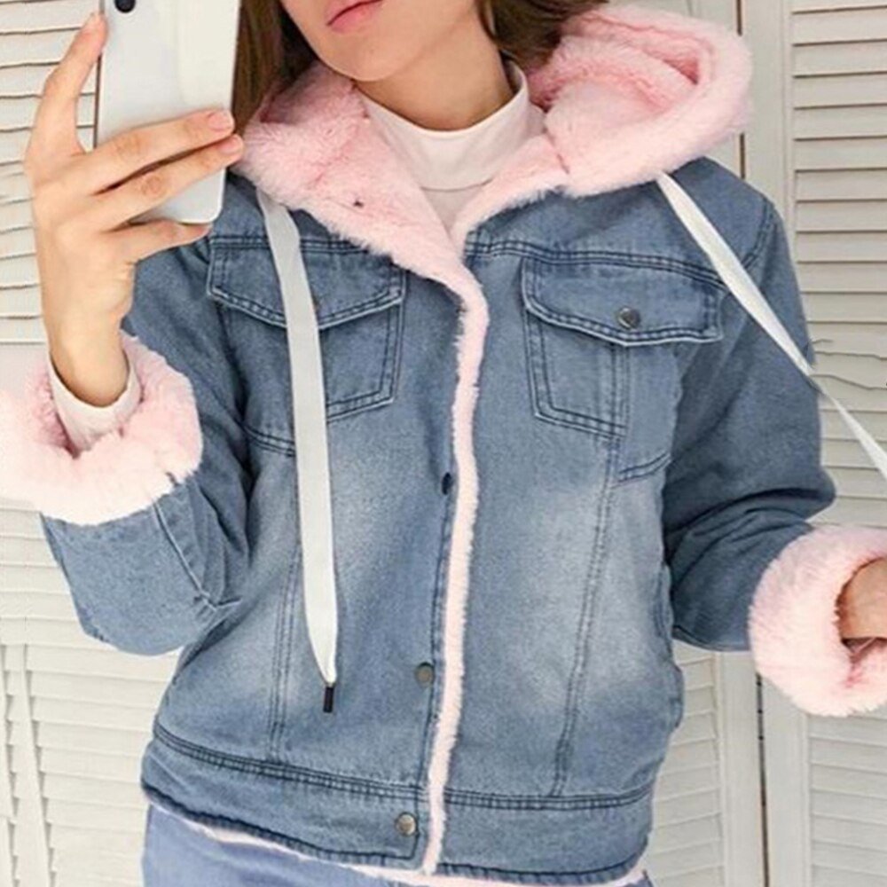 2020 New Women Denim Jacket with Fur Winter Jeans Warm Hooded Velvet Jacket Femme Fur Collar Padded Coats Windbreake 2020 New Women Denim Jacket with Fur Winter Jeans Warm Hooded Velvet Jacket Femme Fur Collar Padded Coats Windbreake