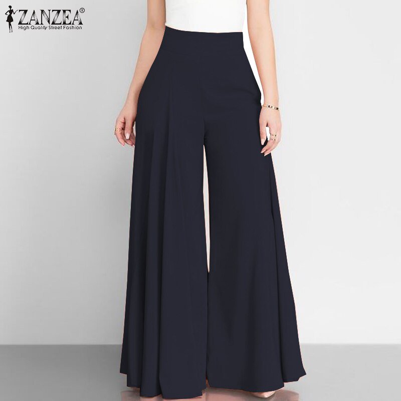 Women Elegant High Waist Wide Leg Pants ZANZEA 2022 Spring Vintage Flare Trousers Casual Solid Zipper Pantalon Female Palazzo Women Elegant High Waist Wide Leg Pants ZANZEA 2022 Spring Vintage Flare Trousers Casual Solid Zipper Pantalon Female Palazzo