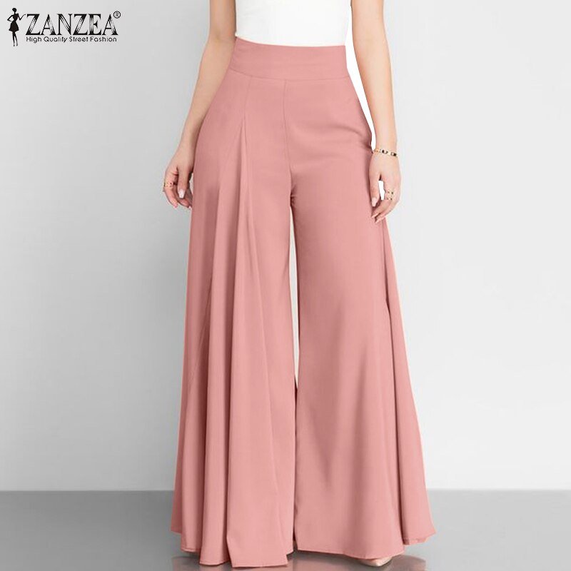 Women Elegant High Waist Wide Leg Pants ZANZEA 2022 Spring Vintage Flare Trousers Casual Solid Zipper Pantalon Female Palazzo Women Elegant High Waist Wide Leg Pants ZANZEA 2022 Spring Vintage Flare Trousers Casual Solid Zipper Pantalon Female Palazzo
