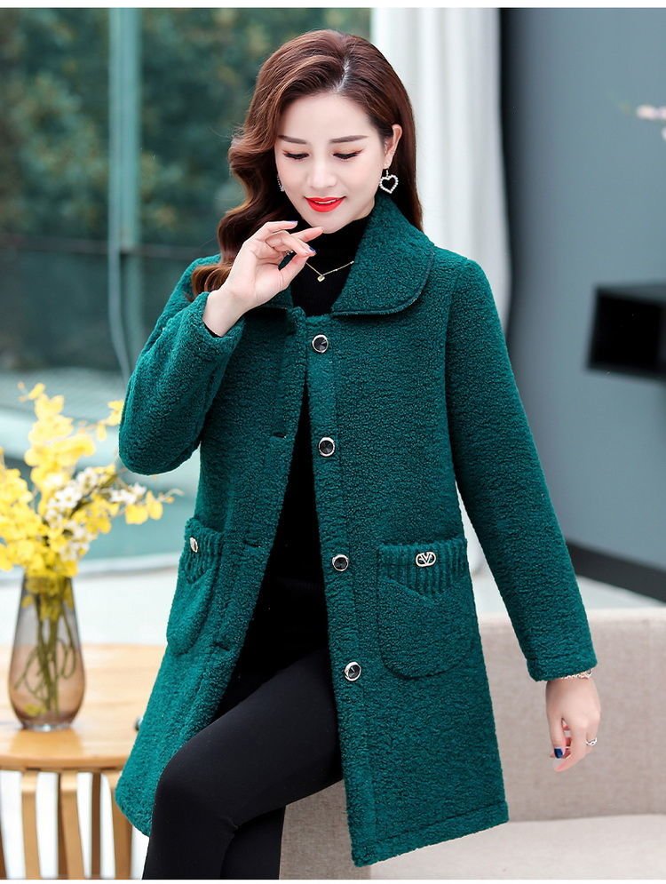 Middle-aged Mothers Faux lamb Wool Coat 2021 Autumn Winter Loose Long-sleeve Outerwear Plus size Solid Female Jacket Casual Tops