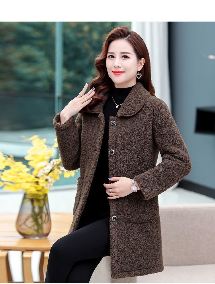 Middle-aged Mothers Faux lamb Wool Coat 2021 Autumn Winter Loose Long-sleeve Outerwear Plus size Solid Female Jacket Casual Tops