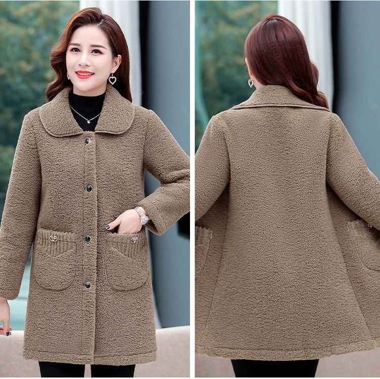 Middle-aged Mothers Faux lamb Wool Coat 2021 Autumn Winter Loose Long-sleeve Outerwear Plus size Solid Female Jacket Casual Tops