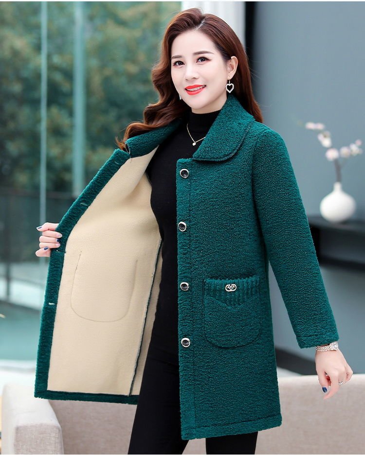 Middle-aged Mothers Faux lamb Wool Coat 2021 Autumn Winter Loose Long-sleeve Outerwear Plus size Solid Female Jacket Casual Tops