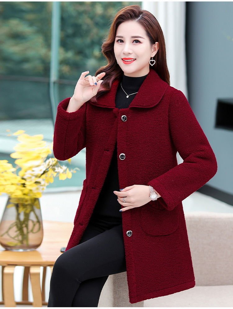 Middle-aged Mothers Faux lamb Wool Coat 2021 Autumn Winter Loose Long-sleeve Outerwear Plus size Solid Female Jacket Casual Tops