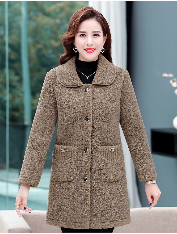 Middle-aged Mothers Faux lamb Wool Coat 2021 Autumn Winter Loose Long-sleeve Outerwear Plus size Solid Female Jacket Casual Tops