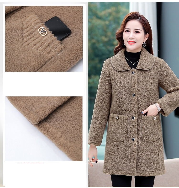 Middle-aged Mothers Faux lamb Wool Coat 2021 Autumn Winter Loose Long-sleeve Outerwear Plus size Solid Female Jacket Casual Tops