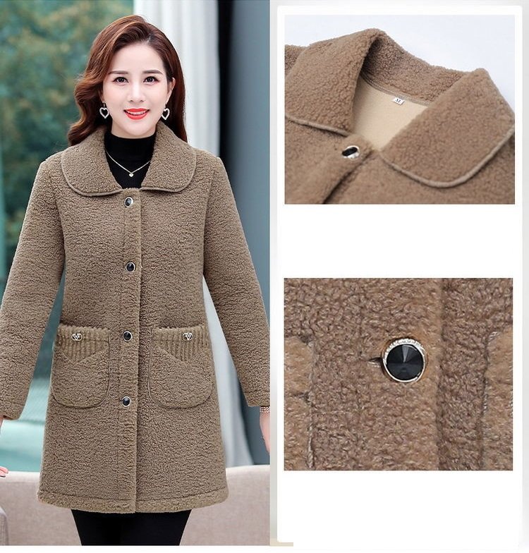 Middle-aged Mothers Faux lamb Wool Coat 2021 Autumn Winter Loose Long-sleeve Outerwear Plus size Solid Female Jacket Casual Tops