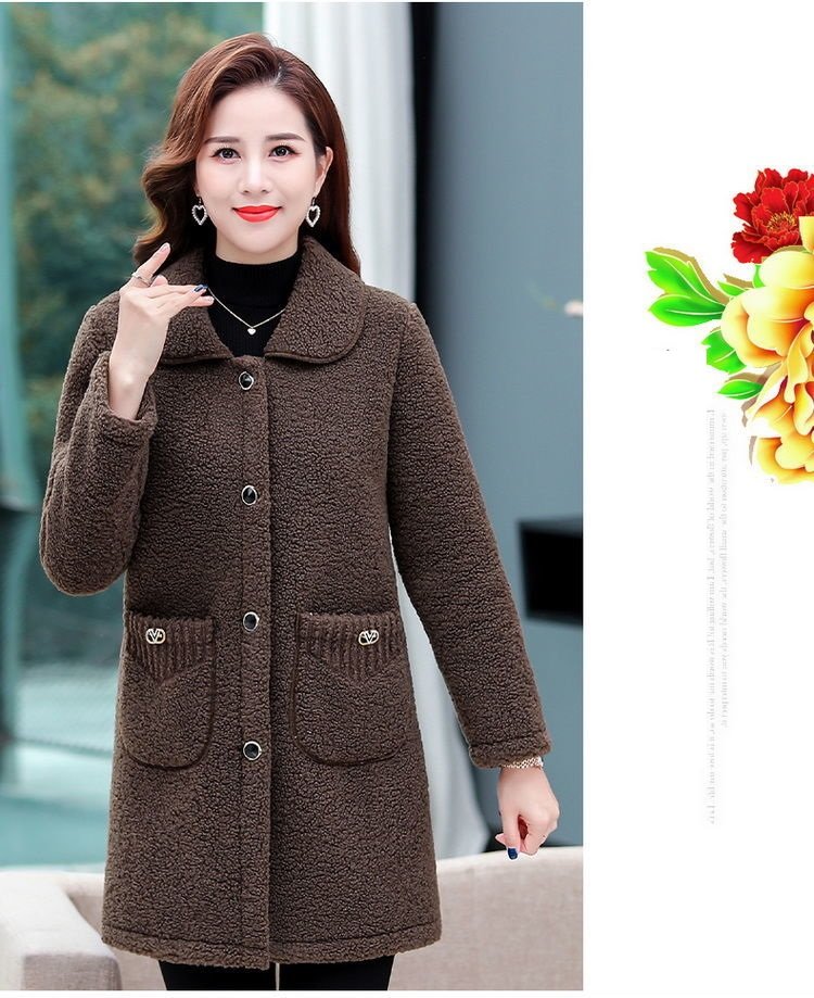Middle-aged Mothers Faux lamb Wool Coat 2021 Autumn Winter Loose Long-sleeve Outerwear Plus size Solid Female Jacket Casual Tops
