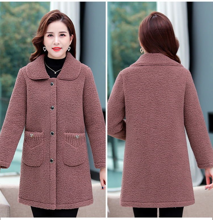 Middle-aged Mothers Faux lamb Wool Coat 2021 Autumn Winter Loose Long-sleeve Outerwear Plus size Solid Female Jacket Casual Tops