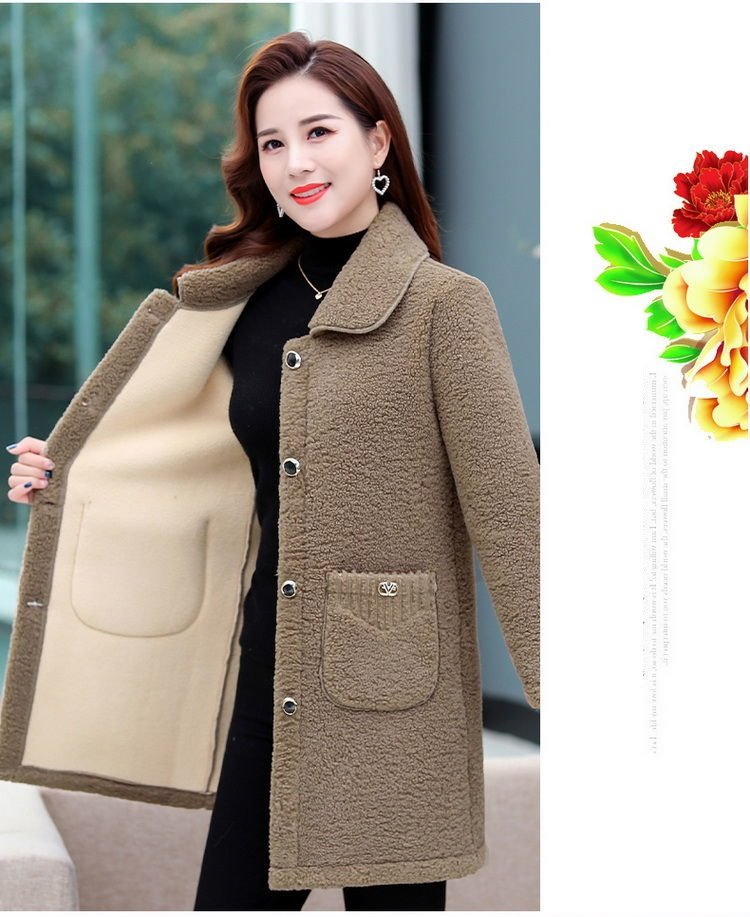 Middle-aged Mothers Faux lamb Wool Coat 2021 Autumn Winter Loose Long-sleeve Outerwear Plus size Solid Female Jacket Casual Tops