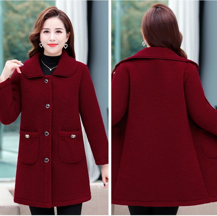 Middle-aged Mothers Faux lamb Wool Coat 2021 Autumn Winter Loose Long-sleeve Outerwear Plus size Solid Female Jacket Casual Tops