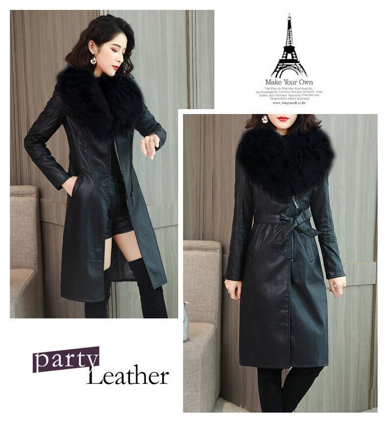 Women Winter Jacket 2022 Leather Cotton Padded Parkas Long Thicked Warm Add Velvet PU leather Jacket Female Winter Coat W2356