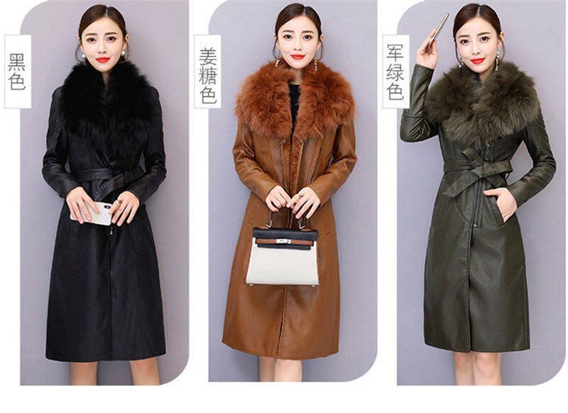 Women Winter Jacket 2022 Leather Cotton Padded Parkas Long Thicked Warm Add Velvet PU leather Jacket Female Winter Coat W2356