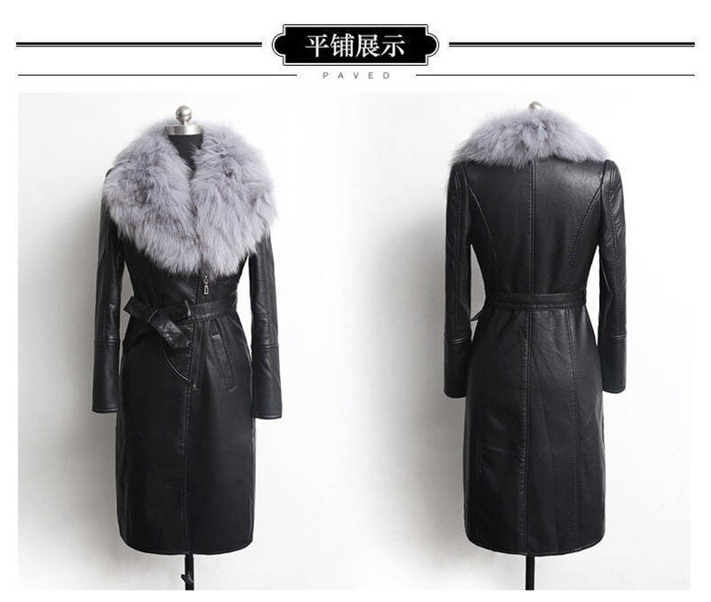 Women Winter Jacket 2022 Leather Cotton Padded Parkas Long Thicked Warm Add Velvet PU leather Jacket Female Winter Coat W2356