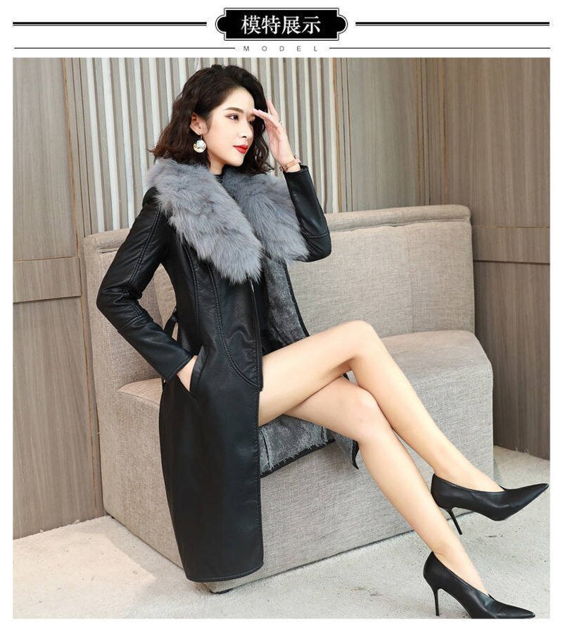 Women Winter Jacket 2022 Leather Cotton Padded Parkas Long Thicked Warm Add Velvet PU leather Jacket Female Winter Coat W2356