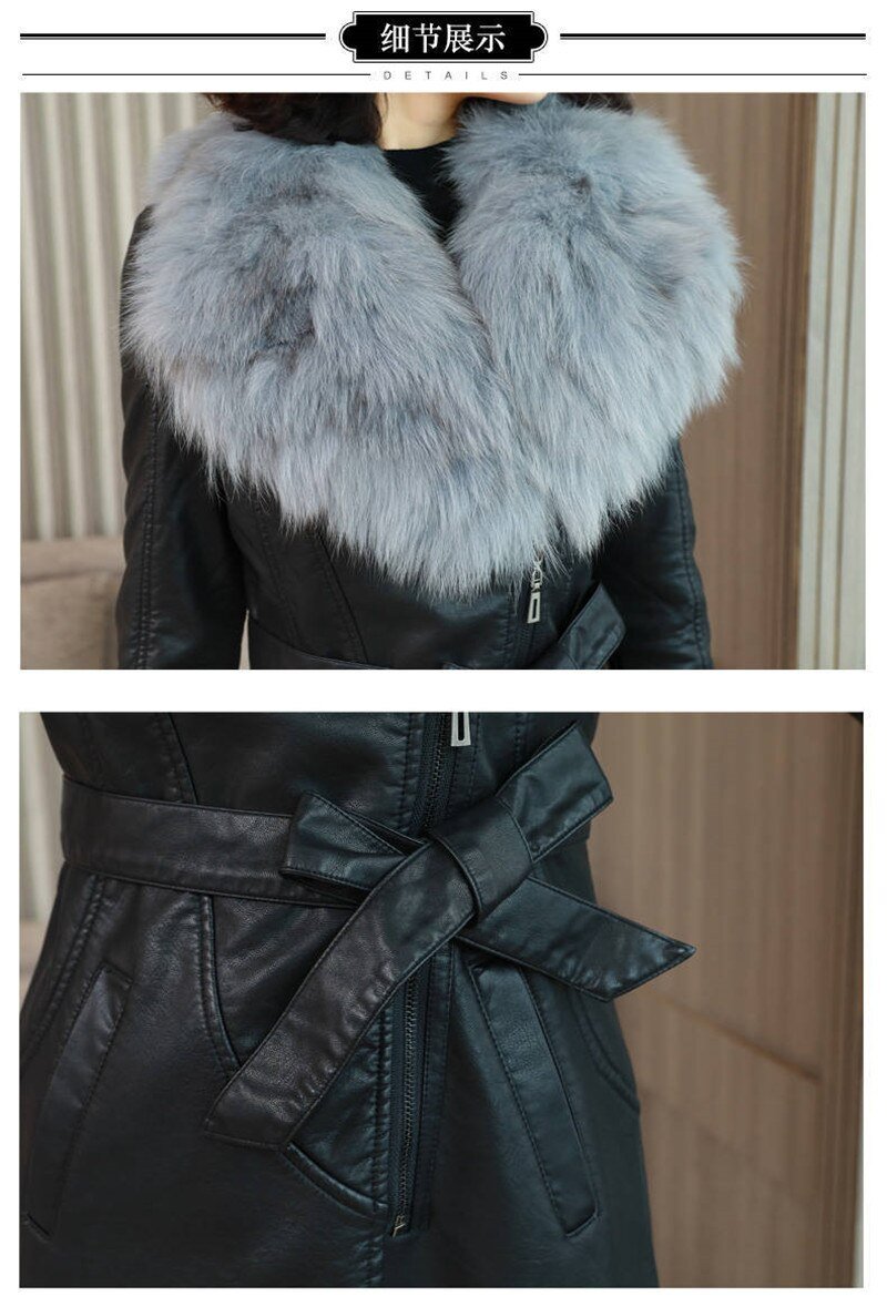 Women Winter Jacket 2022 Leather Cotton Padded Parkas Long Thicked Warm Add Velvet PU leather Jacket Female Winter Coat W2356