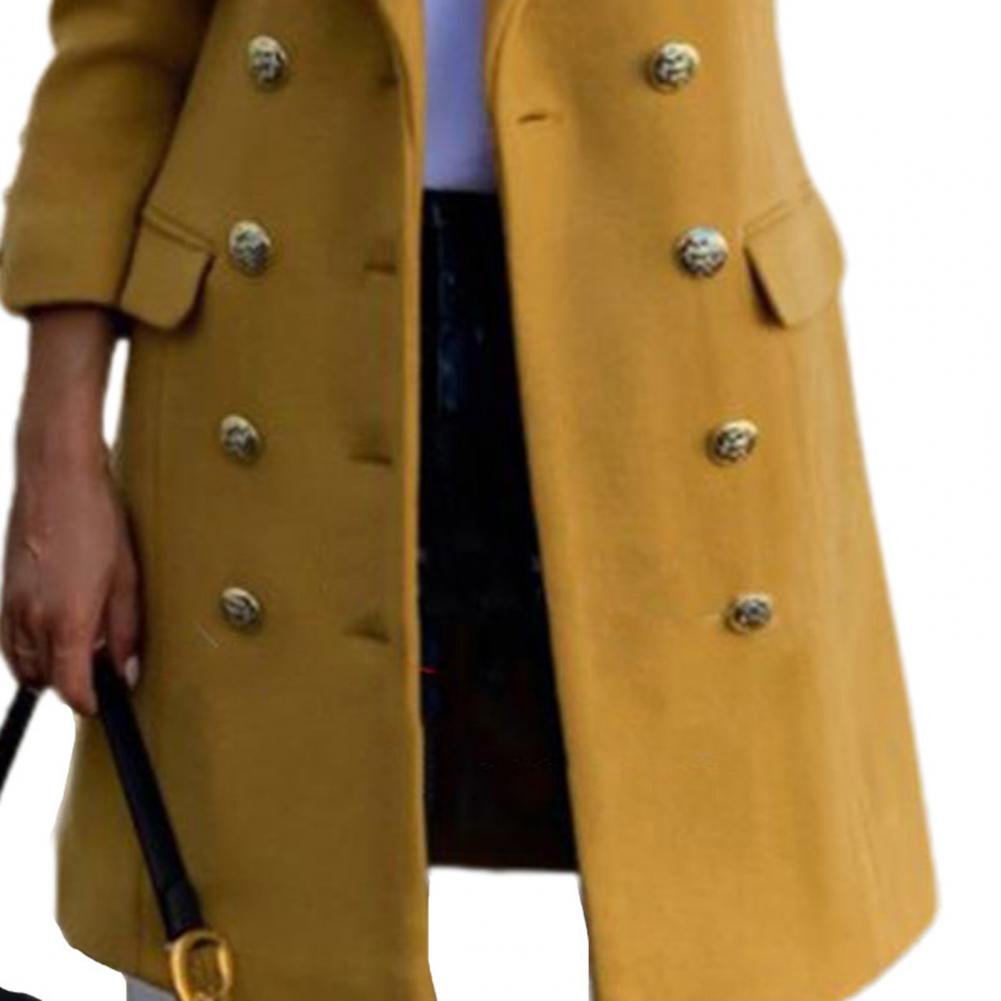 Long Sleeve Wool Coat Pure Color Breathable Turn-Down Collar Double-breasted Women Overcoat Outerwear Long Sleeve Wool Coat Pure Color Breathable Turn-Down Collar Double-breasted Women Overcoat Outerwear
