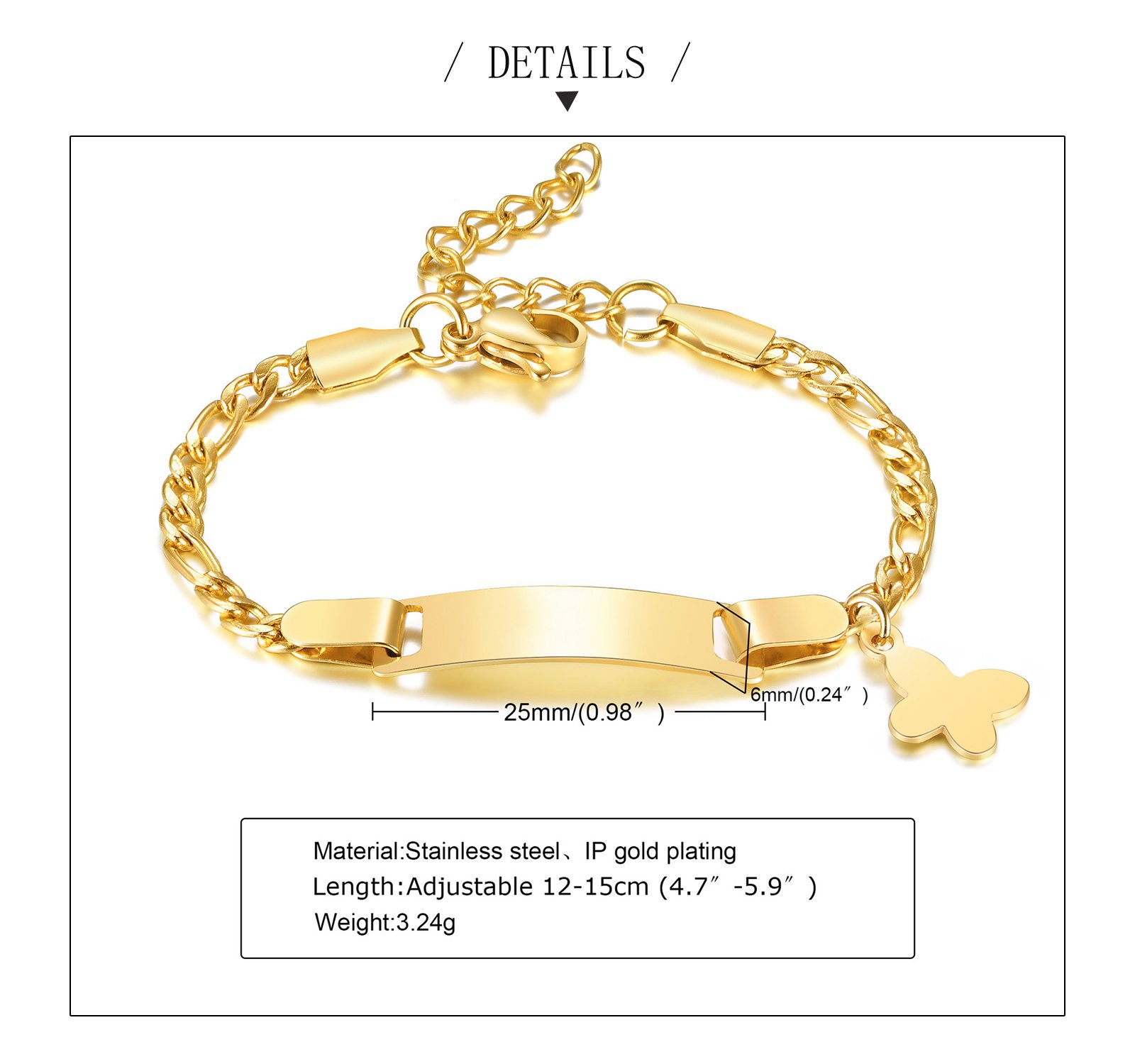 Personalized Butterfly Newborn Baby Bracelet Name Customized Figaro Chain Link Wristbands for Gilrs Boy Children Gifts Personalized Butterfly Newborn Baby Bracelet Name Customized Figaro Chain Link Wristbands for Gilrs Boy Children Gifts