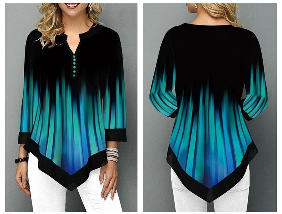 Spring Summer 3/4 Sleeve Print T-Shirts Irregular Women Clothing Fashion Casual Loose Pullover Tee Shirt Ladie Plus Tunic Tops