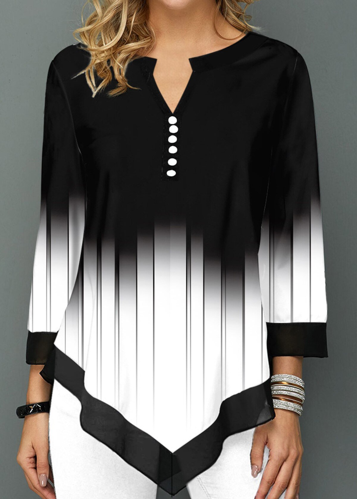 Spring Summer 3/4 Sleeve Print T-Shirts Irregular Women Clothing Fashion Casual Loose Pullover Tee Shirt Ladie Plus Tunic Tops