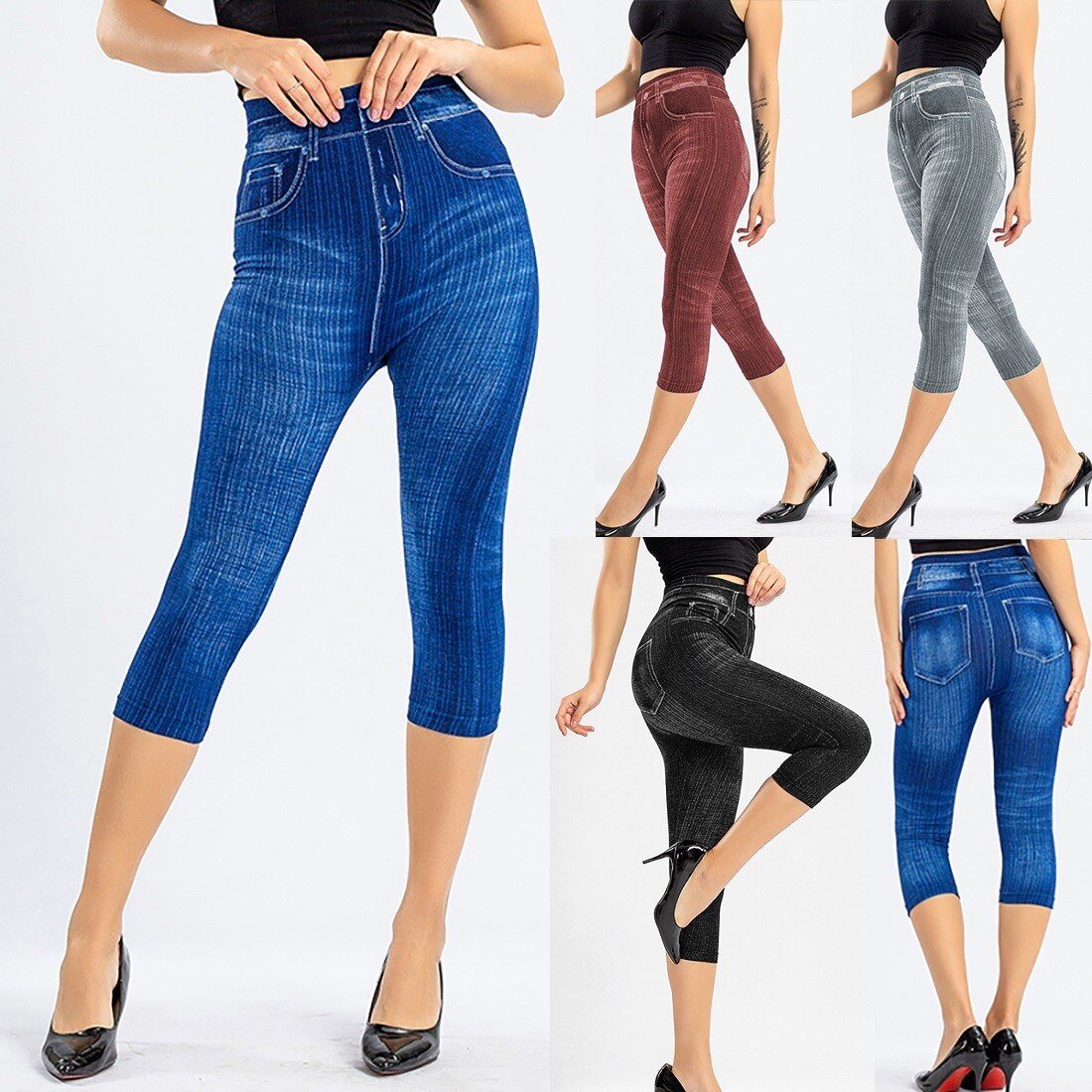 2022 Women Denim Print Leggings Fashion Slim Leggings Faux Jeans Leggings Stretch Printed Short Leggins Pants Summer Breeches 2022 Women Denim Print Leggings Fashion Slim Leggings Faux Jeans Leggings Stretch Printed Short Leggins Pants Summer Breeches