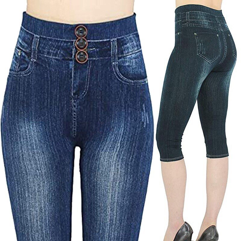 2022 Women Denim Print Leggings Fashion Slim Leggings Faux Jeans Leggings Stretch Printed Short Leggins Pants Summer Breeches 2022 Women Denim Print Leggings Fashion Slim Leggings Faux Jeans Leggings Stretch Printed Short Leggins Pants Summer Breeches