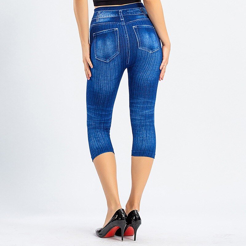 2022 Women Denim Print Leggings Fashion Slim Leggings Faux Jeans Leggings Stretch Printed Short Leggins Pants Summer Breeches 2022 Women Denim Print Leggings Fashion Slim Leggings Faux Jeans Leggings Stretch Printed Short Leggins Pants Summer Breeches