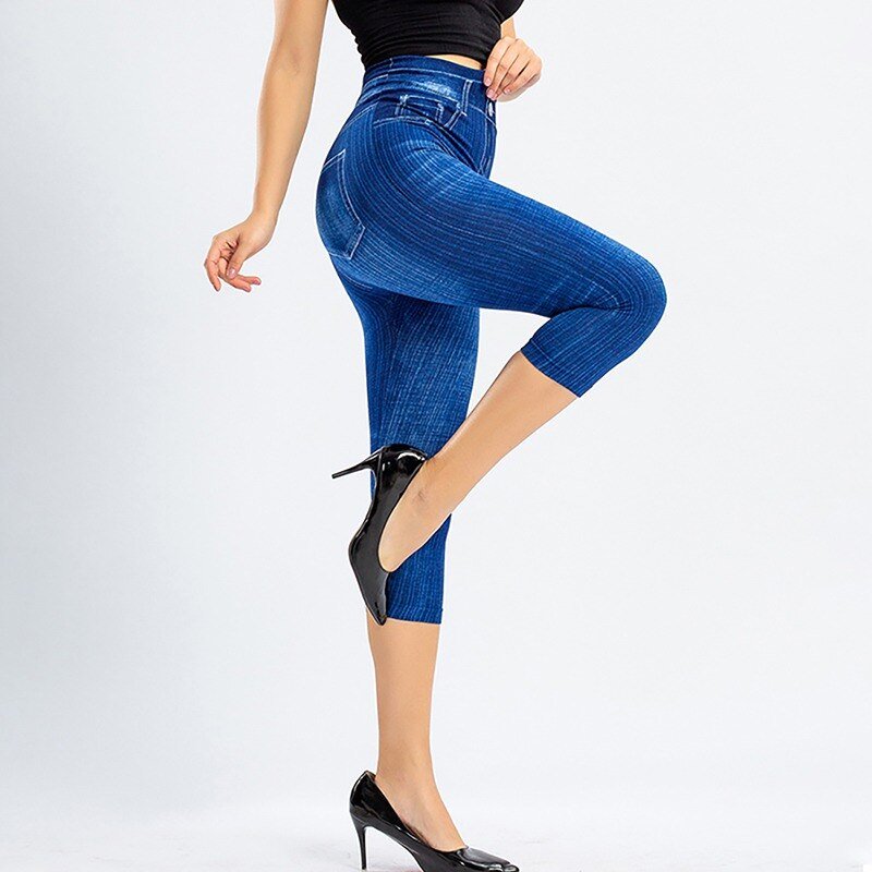 2022 Women Denim Print Leggings Fashion Slim Leggings Faux Jeans Leggings Stretch Printed Short Leggins Pants Summer Breeches 2022 Women Denim Print Leggings Fashion Slim Leggings Faux Jeans Leggings Stretch Printed Short Leggins Pants Summer Breeches